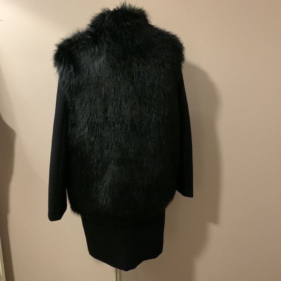 Donna Karan New York Black Wool Coat with Faux Fur size estimate 4-6- Like New - Picture 9 of 16